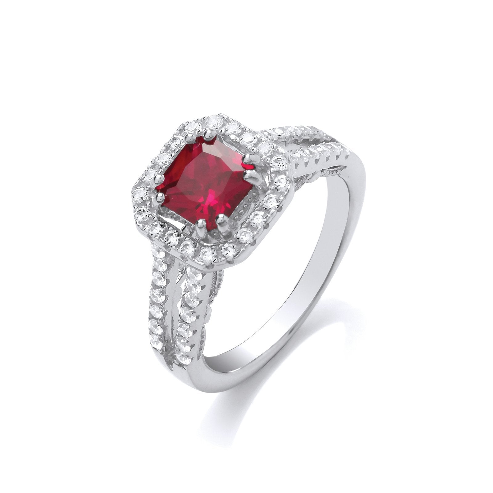 Red P/C Cubic Zirconia High Setting Split Shank Fancy Silver Ring - Fine Ring - Certified Aut – Luxury Jewellery by Im